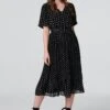 Polka Dot Pleated Midi Dress 1 Polka Dot Pleated Midi Dress -Hallmark Style D513888 BLACK AND WHITE 1