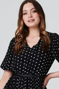 Polka Dot Pleated Midi Dress 10 Polka Dot Pleated Midi Dress -Hallmark Style D513888 BLACK AND WHITE 5