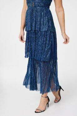 Lurex Wrap Front Tiered Midi Dress -Hallmark Style D514011 NAVY 3