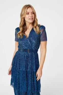 Lurex Wrap Front Tiered Midi Dress -Hallmark Style D514011 NAVY 4