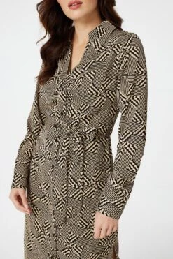 Geo Print Button Front Shirt Dress 17 Geo Print Button Front Shirt Dress -Hallmark Style D514023 MULTI BEIGE 4