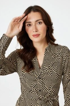 Geo Print Button Front Shirt Dress 16 Geo Print Button Front Shirt Dress -Hallmark Style D514023 MULTI BEIGE 6