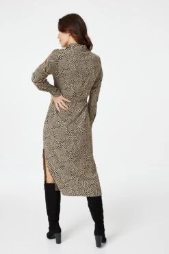 Geo Print Button Front Shirt Dress 15 Geo Print Button Front Shirt Dress -Hallmark Style D514023 MULTI BEIGE 7