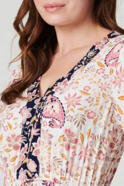 Floral Print Tiered Midi Dress -Hallmark Style D514211 MULTI WHITE 5