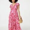 Floral Ruched V-Neck Maxi Dress