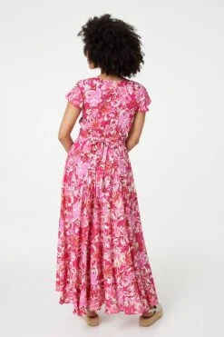 Floral Ruched V-Neck Maxi Dress -Hallmark Style D514334 FUCHSIA 6 b401d672 59d9 49c9 ba33 37897e04e2d9