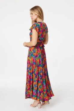 Floral Ruched Front Maxi Dress -Hallmark Style D514335 MULTI PINK 6