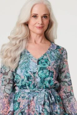 Printed Layered Hem Short Dress -Hallmark Style D514414 MULTI GREEN 3