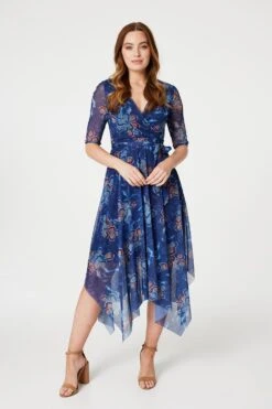 Floral Wrap Hanky Hem Dress