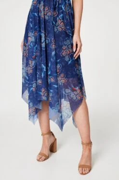 Floral Wrap Hanky Hem Dress -Hallmark Style D514452 NAVY 4