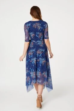 Floral Wrap Hanky Hem Dress -Hallmark Style D514452 NAVY 5