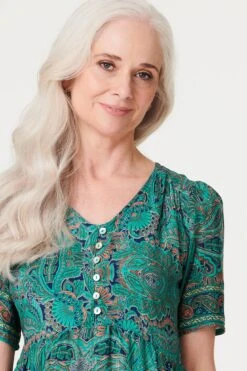 Paisley Short Sleeve Smock Dress -Hallmark Style D515284 EMERALD 3