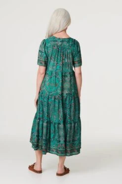 Paisley Short Sleeve Smock Dress -Hallmark Style D515284 EMERALD 4