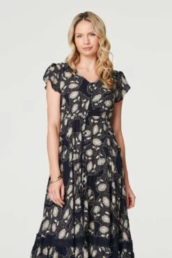 Floral Lace Detail V-Neck Dress -Hallmark Style D515715 NAVY 3
