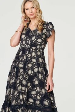 Floral Lace Detail V-Neck Dress -Hallmark Style D515715 NAVY 4