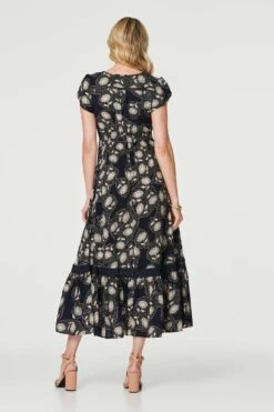 Floral Lace Detail V-Neck Dress -Hallmark Style D515715 NAVY 6