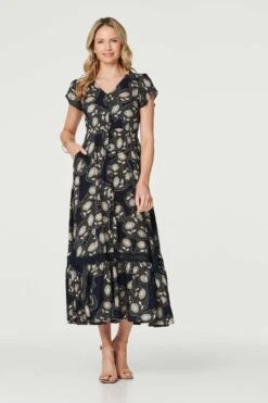 Floral Lace Detail V-Neck Dress -Hallmark Style D515715 NAVY 7