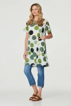Polka Dot Relaxed Tunic Dress -Hallmark Style D515791 EMERALD 1