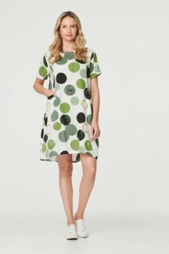Polka Dot Relaxed Tunic Dress -Hallmark Style D515791 EMERALD ALT 1