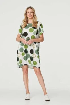 Polka Dot Relaxed Tunic Dress -Hallmark Style D515791 EMERALD ALT 2