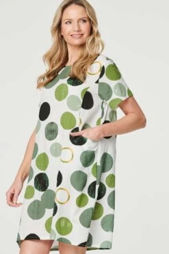 Polka Dot Relaxed Tunic Dress -Hallmark Style D515791 EMERALD ALT 3