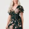 Floral Flare Sleeve Short Wrap Dress 1 Floral Flare Sleeve Short Wrap Dress -Hallmark Style D515879 EMERALD 3