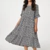 Polka Dot Flute Sleeve Midi Dress -Hallmark Style D516155 BLACK 1