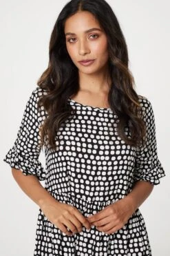 Polka Dot Flute Sleeve Midi Dress -Hallmark Style D516155 BLACK 3