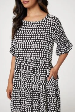 Polka Dot Flute Sleeve Midi Dress -Hallmark Style D516155 BLACK 5