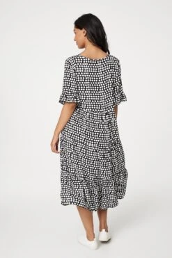 Polka Dot Flute Sleeve Midi Dress -Hallmark Style D516155 BLACK 6