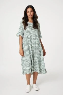 Polka Dot Flute Sleeve Midi Dress -Hallmark Style D516155 SAGE 1