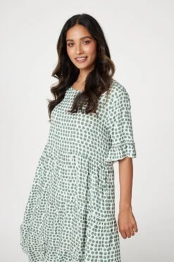 Polka Dot Flute Sleeve Midi Dress -Hallmark Style D516155 SAGE 3