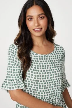 Polka Dot Flute Sleeve Midi Dress -Hallmark Style D516155 SAGE 4
