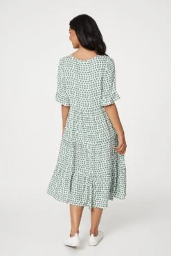 Polka Dot Flute Sleeve Midi Dress -Hallmark Style D516155 SAGE 6