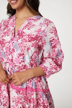 Floral Lace Detail Short Dress -Hallmark Style D516309 PINK 4