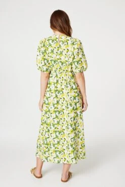 Lemon Print Puff Sleeve Midi Dress -Hallmark Style D516382 LEMON 5