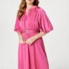 High Neck 1/2 Sleeve Midi Dress -Hallmark Style D516567 FUCHSIA 3