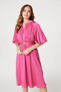 High Neck 1/2 Sleeve Midi Dress