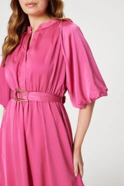 High Neck 1/2 Sleeve Midi Dress -Hallmark Style D516567 FUCHSIA 5