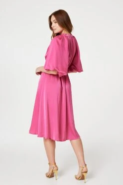 High Neck 1/2 Sleeve Midi Dress -Hallmark Style D516567 FUCHSIA 6