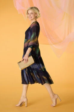 Hallmark Style 13 Feather Print Midi Smock Dress