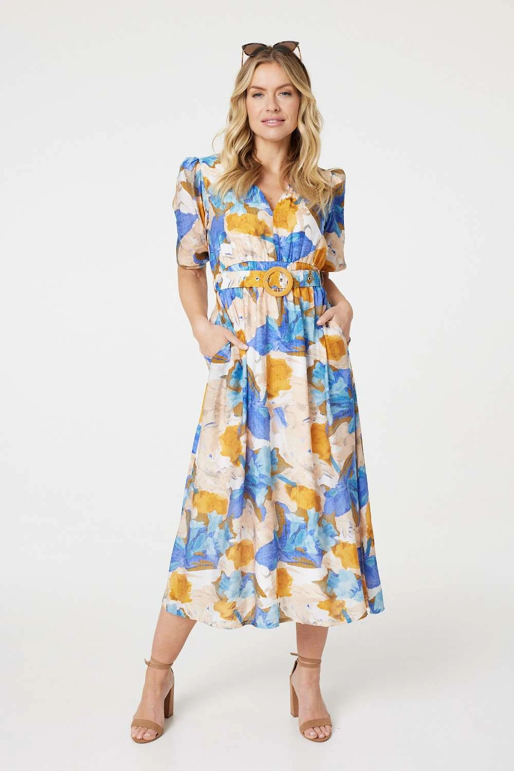 Printed 1/2 Sleeve Belted Midi Dress 9 Printed 1/2 Sleeve Belted Midi Dress - Image 7