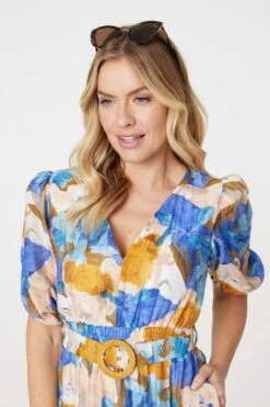 Printed 1/2 Sleeve Belted Midi Dress 14 Printed 1/2 Sleeve Belted Midi Dress -Hallmark Style D516697 MULTI BLUE 4