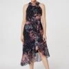 Floral High Neck Wrap Dress -Hallmark Style D516823 BLACK 1