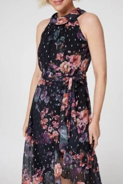 Floral High Neck Wrap Dress -Hallmark Style D516823 BLACK 4