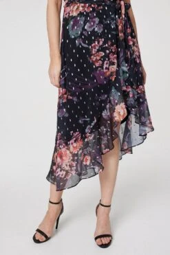 Floral High Neck Wrap Dress -Hallmark Style D516823 BLACK 5