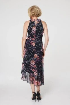 Floral High Neck Wrap Dress -Hallmark Style D516823 BLACK 6