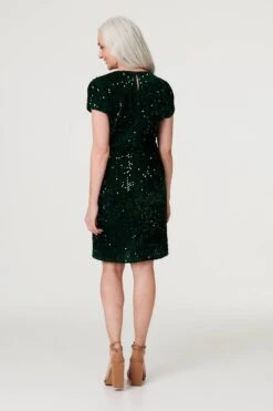 Sequin Short Sleeve Shift Dress -Hallmark Style D516872 EMERALD 6