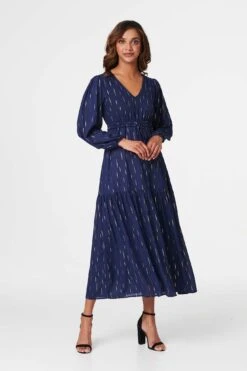 Printed Drawstring Waist Maxi Dress -Hallmark Style D516900 NAVY 2
