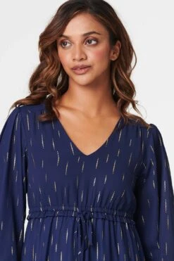 Printed Drawstring Waist Maxi Dress -Hallmark Style D516900 NAVY 5